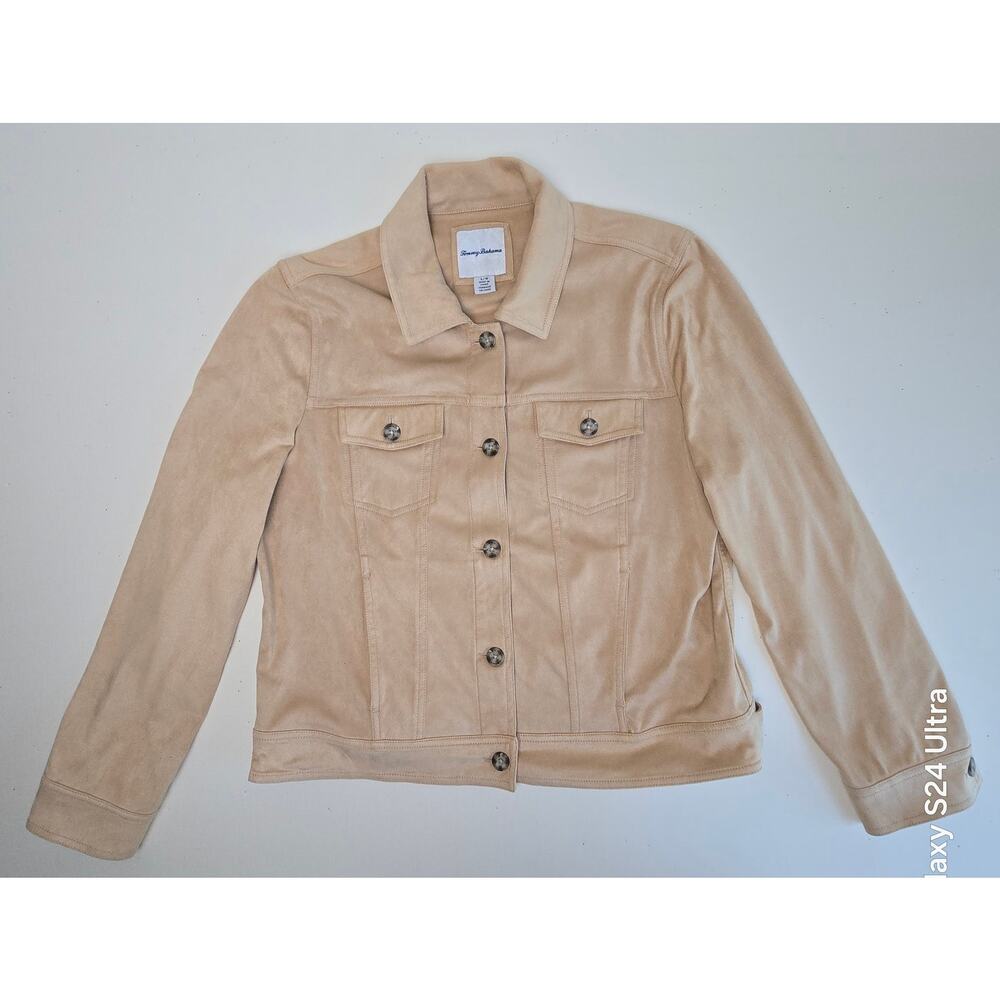 Tommy Bahama Salina Sands Pita Tan Faux Suede Jacket  Buttoned Pockets Women's L